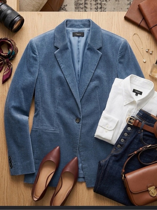 Theory Jackets & Blazers - Theory corduroy women blazer SZ 8 (M) blue - turquoise